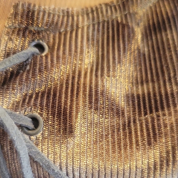 New York City Design Company Boho Metallic Velvet Crop Lace-Up Top - Rich Brown - Picture 5 of 5